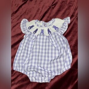 Easter lavender gingham bubble romper smocked baby girl outfit 3/6ms
